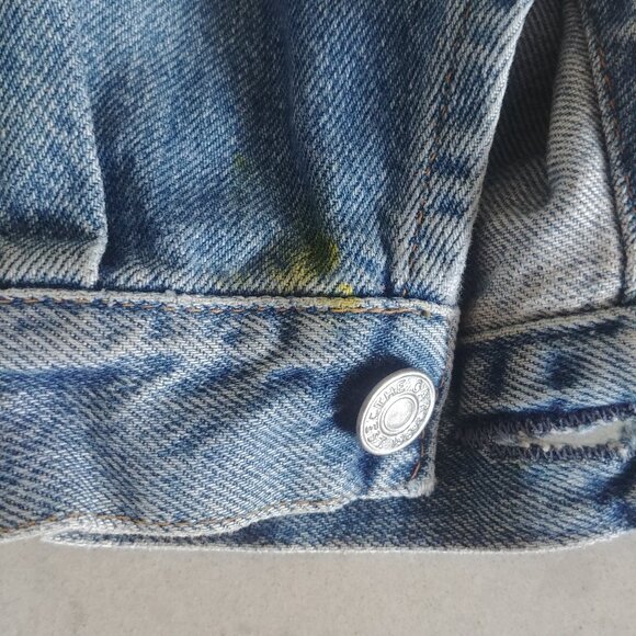 Vintage Gap cropped bracelet sleeve 100% cotton blue denim jean jacket Medium - Picture 14 of 16